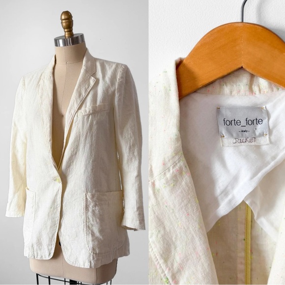 forte forte Jackets & Blazers - Forte forte Linen Confetti Speckled Cream Blazer Jacket Cream Neon Yellow Green